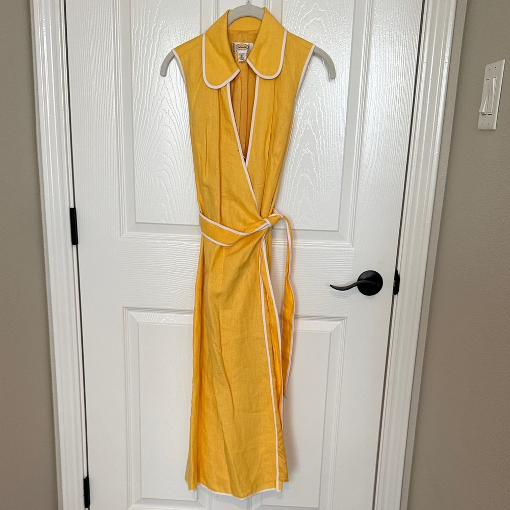 Talbots Yellow Sleeveless Wrap Maxi Dress with White Piping